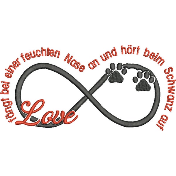 Embroidery file Love infinite saying dogs machine embroidery animals claws paw 13 x 18 cm