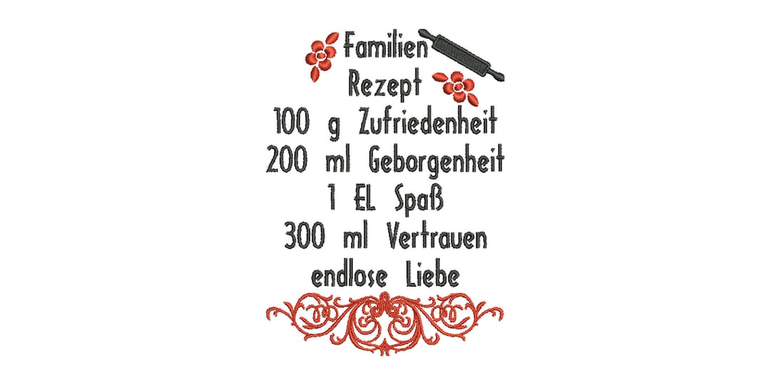 Stickdatei Familienrezept 2 13x18 cm Rahmen Spruch Kissen Etsy.de