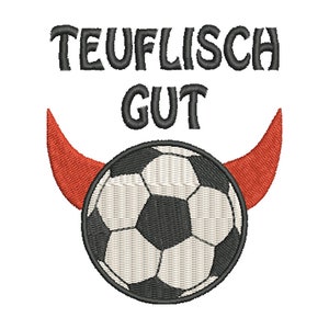 Stickdatei Fußball 10x10 cm Rahmen Teuflisch gut Clipart Cartoon Maschinenstickerei