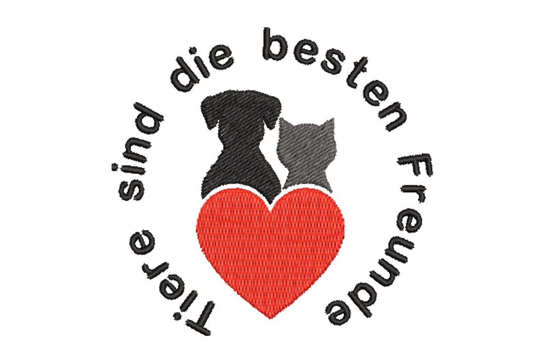 Stickdatei Tiere die besten Freunde Maschinenstickerei Herz Text Spruch