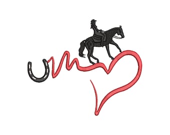 Embroidery file heartbeat western riding 10x10 and 13x18 frame machine embroidery horse riding equestrian mask pattern