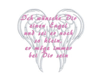 Stickdatei  Engel Spruch  13x18 und 20x20  cm Maschinenstickerei Stickmuster                             ter