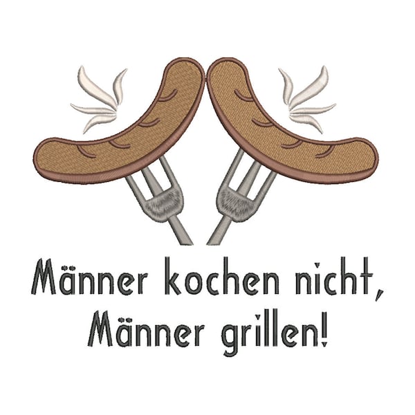 Stickdatei Männer grillen 4 Größen 10x10, 11x13, 13x16, 17x20 cm Grillparty Grillschürze