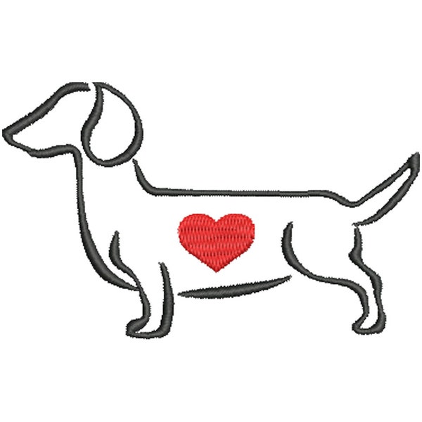 Embroidery file dachshund dachshund teckel dog outline heart paw 10x10 frame machine embroidery