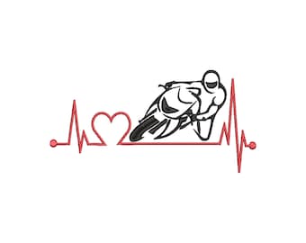 Embroidery file heartbeat motorcyclist 2 4 sizes machine embroidery motorcycle biker biker motorcyclist machine fire-stool motorcycle