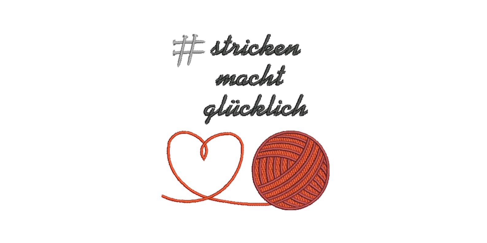 Stickdatei Stricken macht glücklich 10x10cm Rahmen Spruch Text Wolle