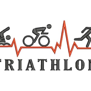 Stickdatei Triathlon 2 Größen Herzschlag Clipart Cartoon 10x10 13x18 cm Maschinenstickerei Schwimmen Laufen Radfahren Ironman