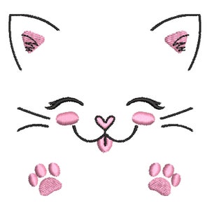 Embroidery file cat face with paws 10x10, 13x13 and 15 x 15 cm machine embroidery text saying animals paw cartoon clipart cat face
