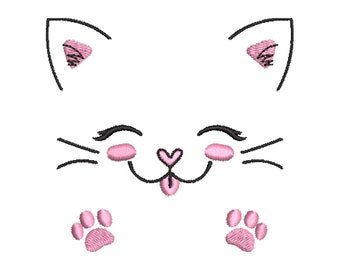 Embroidery file cat face with paws 10x10, 13x13 and 15 x 15 cm machine embroidery text saying animals paw cartoon clipart cat face