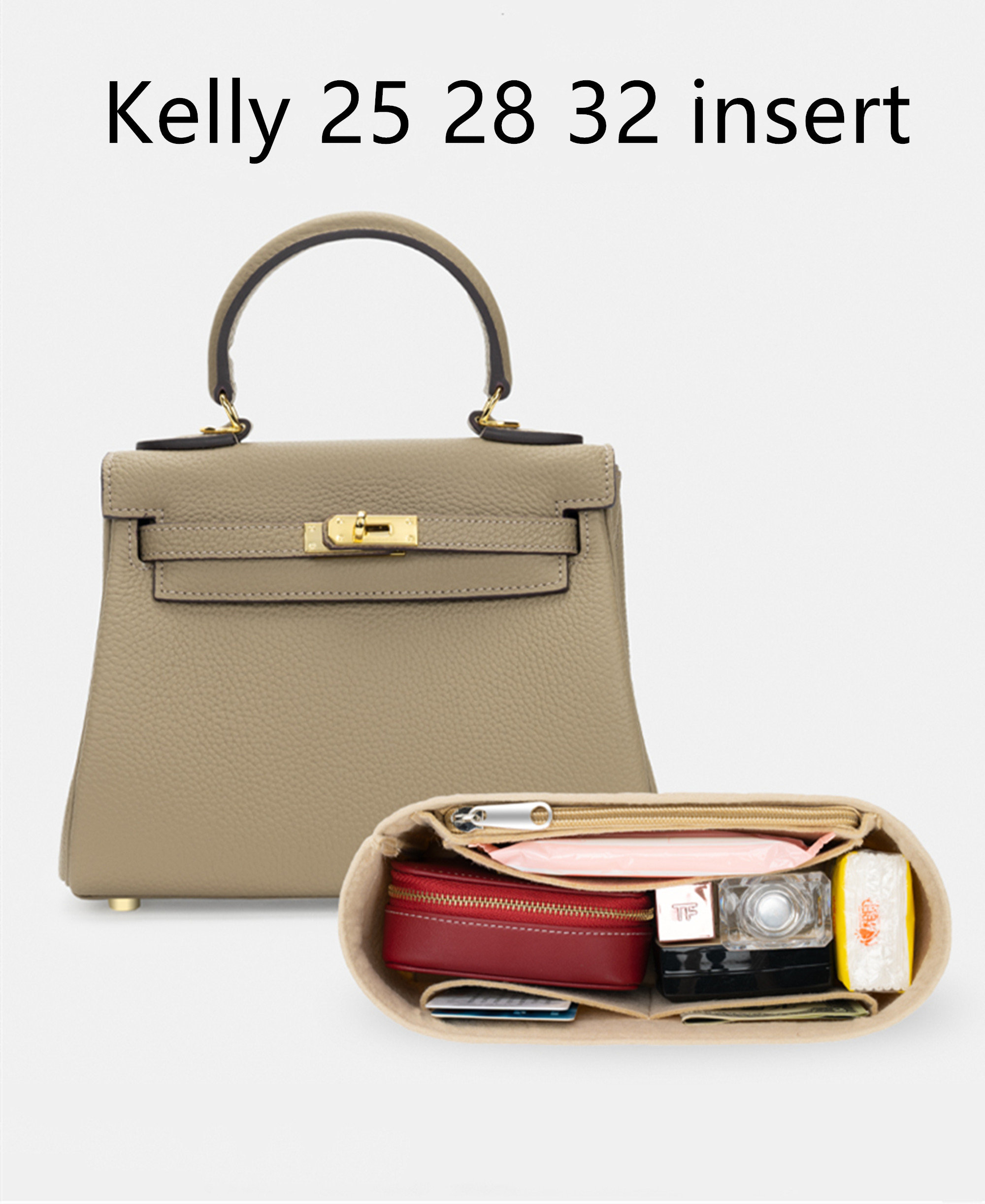  ZYZii Silk Purse Organizer for Kelly Pochette/Mini2/20/25/28/32/35/40,Insert  Bag in Bag,Luxury Handbag Tote Lining Bag Shapers(Kelly40,Champagne) :  Clothing, Shoes & Jewelry