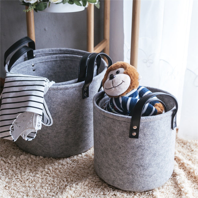 Felt storage basket with handle Toy storage basket Living Etsy