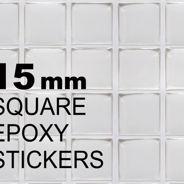 15mm Square Epoxy Stickers, Transparent Square Self Adhesive Resin Seals