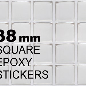 Pegatinas epoxi cuadradas de 38 mm, sellos de resina autoadhesivo cuadrado transparente