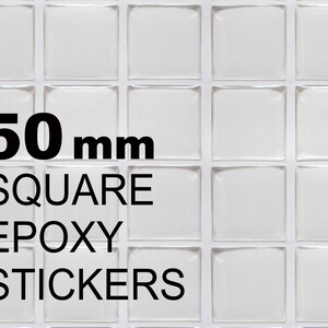 50mm Square Epoxy Stickers, Transparent Square Self Adhesive Resin Seals