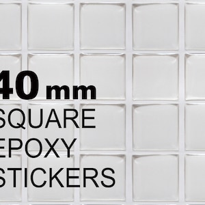 40mm Square Epoxy Stickers, Transparent Square Self Adhesive Resin Seals