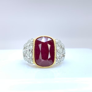 Certified Platinum & 18k Gold Ring With Natural 7.90 Carats Ruby and Natural Diamonds | Platinum Ruby Ring | Platinum Diamond ring | Ruby