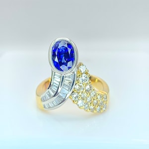 Blue Sapphire and Diamonds in 18K Solid Gold Ring, Natural Ceylon Sapphire with diamonds Ring, Unique Design Ring, Gold Ring, Gemstone rings