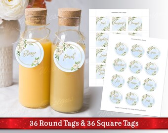 Juice Drink Tags 5x7 P10 Mom-osa Bar sign and Juice Tags 8x10 Greenery Printable White Floral Shower Labels for Bubbly Champagne Bar