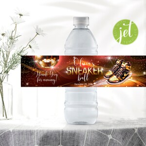 Benutzerdefinierte Sneaker Ball Wasserflaschenetiketten, bearbeitbare Partygeschenke für Sneaker Themed Event, Instant Download SnkWI