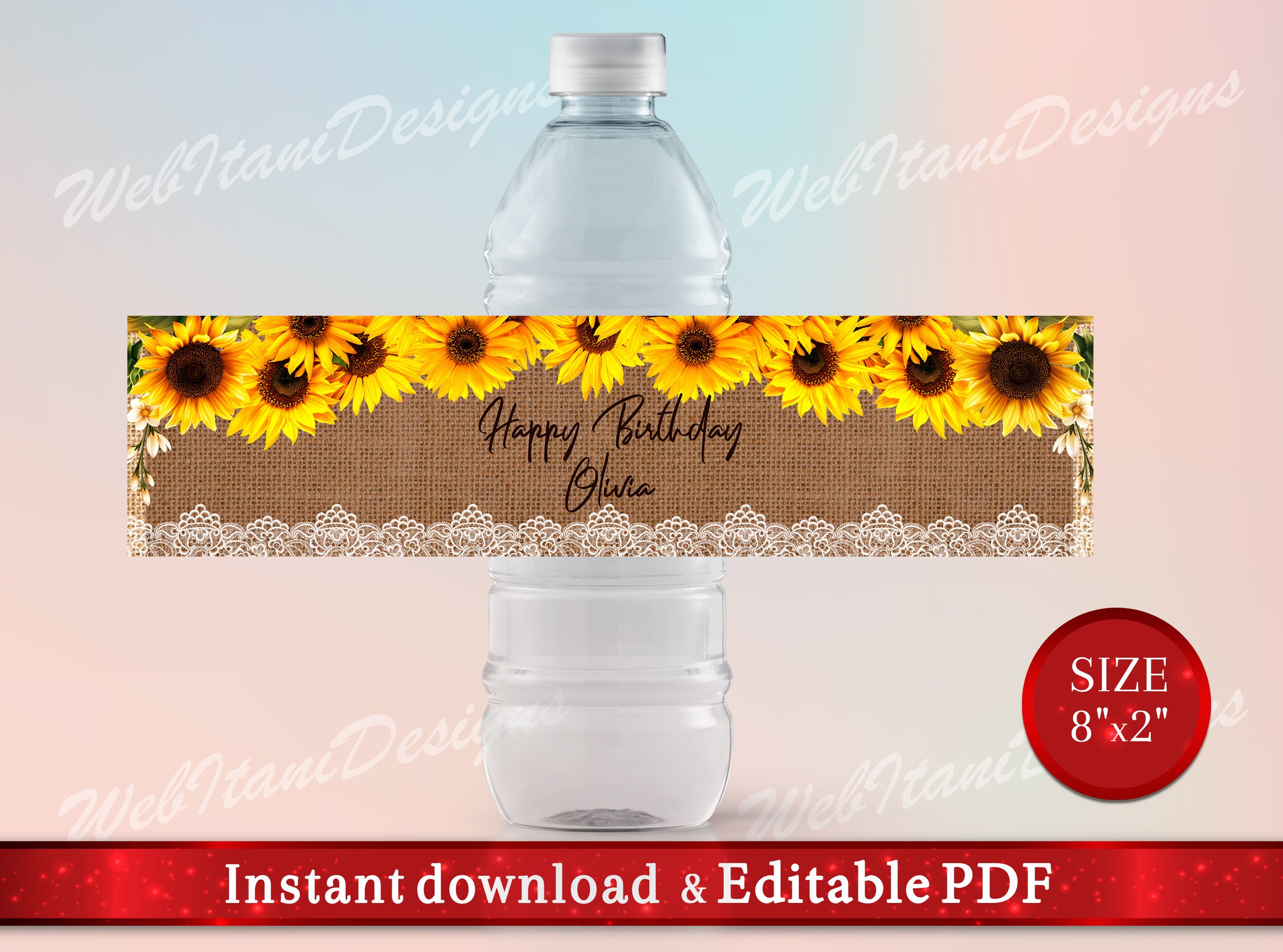 Printable Rustic Water Bottle Labels With Sunflower Burlap Etsy