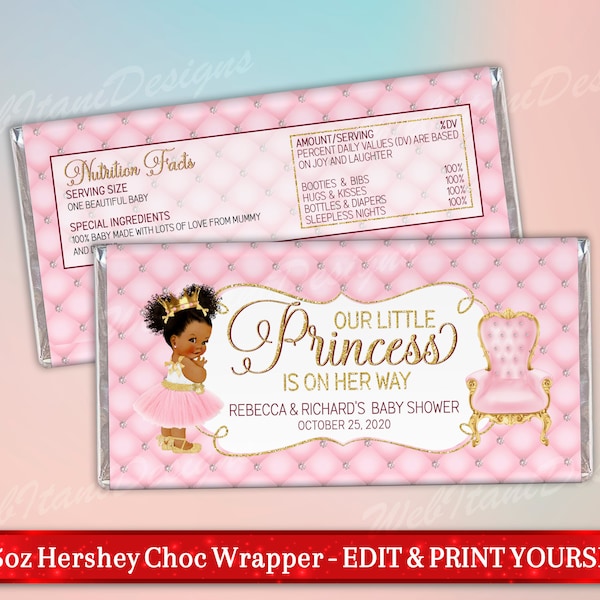 Little Princess on the way Candy Bar Wrapper, Royal Baby Shower Chocolate Wrappers 1.55 oz Label, Hershey Bar Favors Girl Baby Shower LPrWI