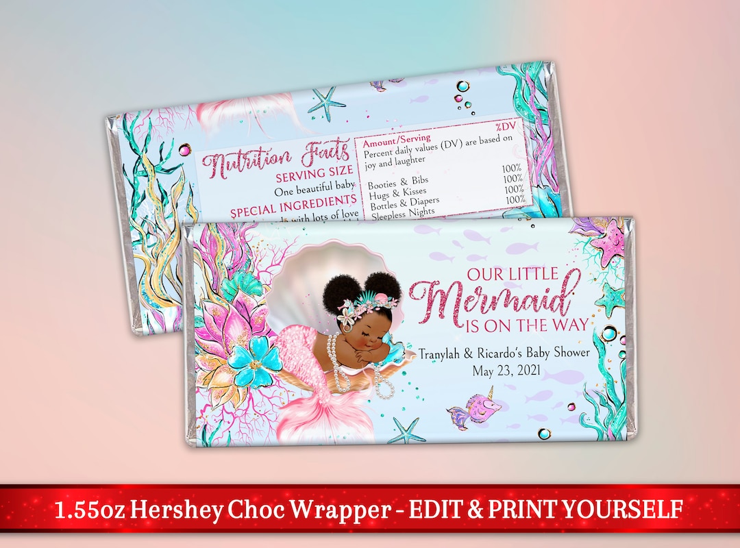 Little Mermaid on the Way Candy Bar Wrapper, Mermaid Glitter Girl Baby ...