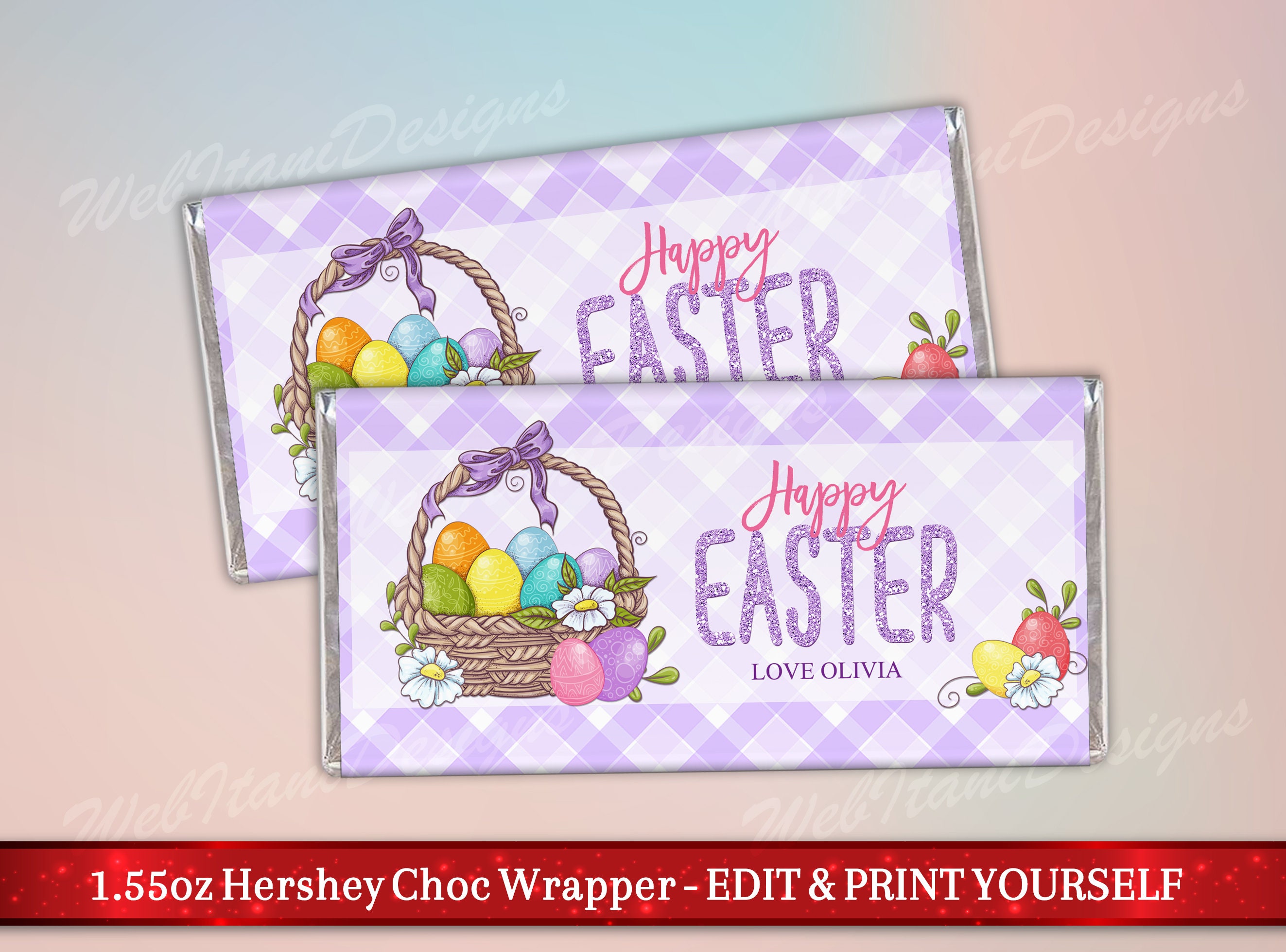 Purple Easter Chocolate Bar Wrappers Editable Candy Wrapper Etsy