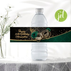 Etiquetas personalizadas para garrafas de água de baile de máscaras com máscara de baile de máscaras, download instantâneo de brindes, etiqueta para garrafas de água faça você mesmo Msq8WI
