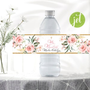 Wasserflaschenetiketten für Mädchen Taufe mit Rose, Pampasgras, Bautizo Spanische Party, Taufe Dekoration Sofortdownload BAUT1