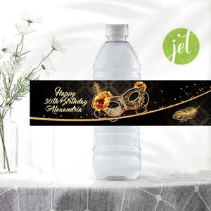 Personalisierte Masquerade Ball Wasserflasche Etiketten mit Maskenball, Favor Instant Download, DIY Wasserflasche Etikett Msq6WI