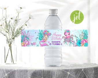 Little Mermaid Birthday Party Water Bottle Labels with Girl Blonde Mermaid, Under The Sea Bday Party MrmWI