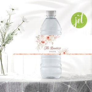 Blush Boho Wasserflasche Etiketten mit Boho Blumen für Mädchen Taufe, Bautizo Spanische Party, Taufe Dekoration, Instant Download BautES
