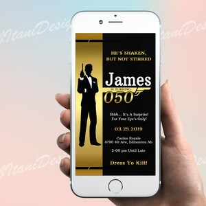 Personalised Birthday Electronic Invitation, man Invitation for agent party for Smartphone, Whatsapp, digital save the date