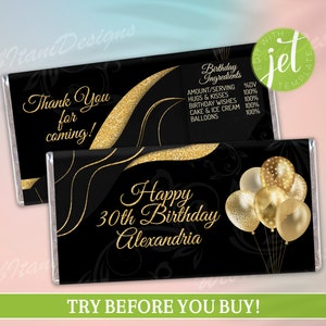 Editable Candy Bar Wrapper for Birthday with Balloons, Chocolate Wrappers 1.55 oz Label, Print at Home, Party Favor, Digital Download GldWID