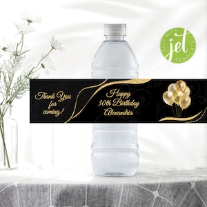 Étiquettes personnalisées de bouteille d'eau à paillettes dorées pour fête d'anniversaire, téléchargement immédiat, étiquette de bouteille d'eau bricolage, PDF modifiable GldWID