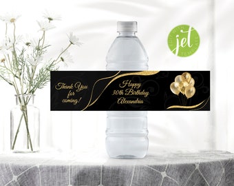Gold 60th Birthday Water Bottle Labels - Personalized Party Favors 2x4 Inch