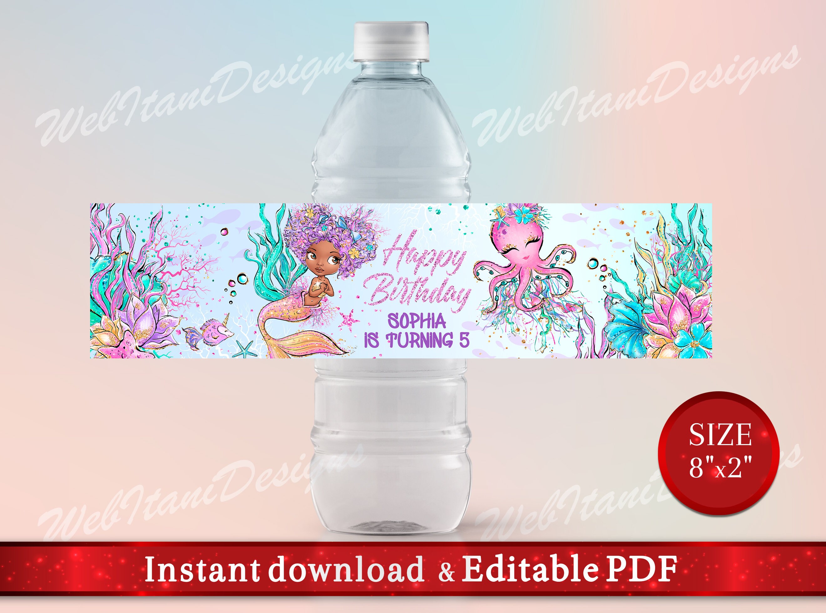 Printable Girl Birthday Water Bottle Labels With Little Black | Etsy