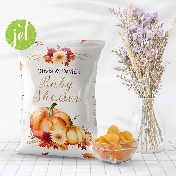 Personalized Chip Bag for Autumn Baby Shower with Orange Pumpkins, Snack Bags, Fall Chip Bag Wrappers, Favors for Table Decorations LP25WI