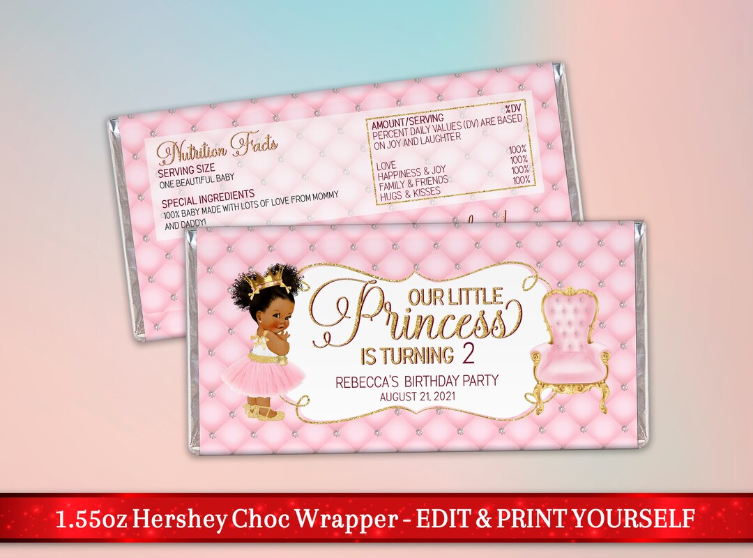 Wrapper Girl Little Princess Candy Bar Wrapper for Girl Birthday Party, Chocolate ...