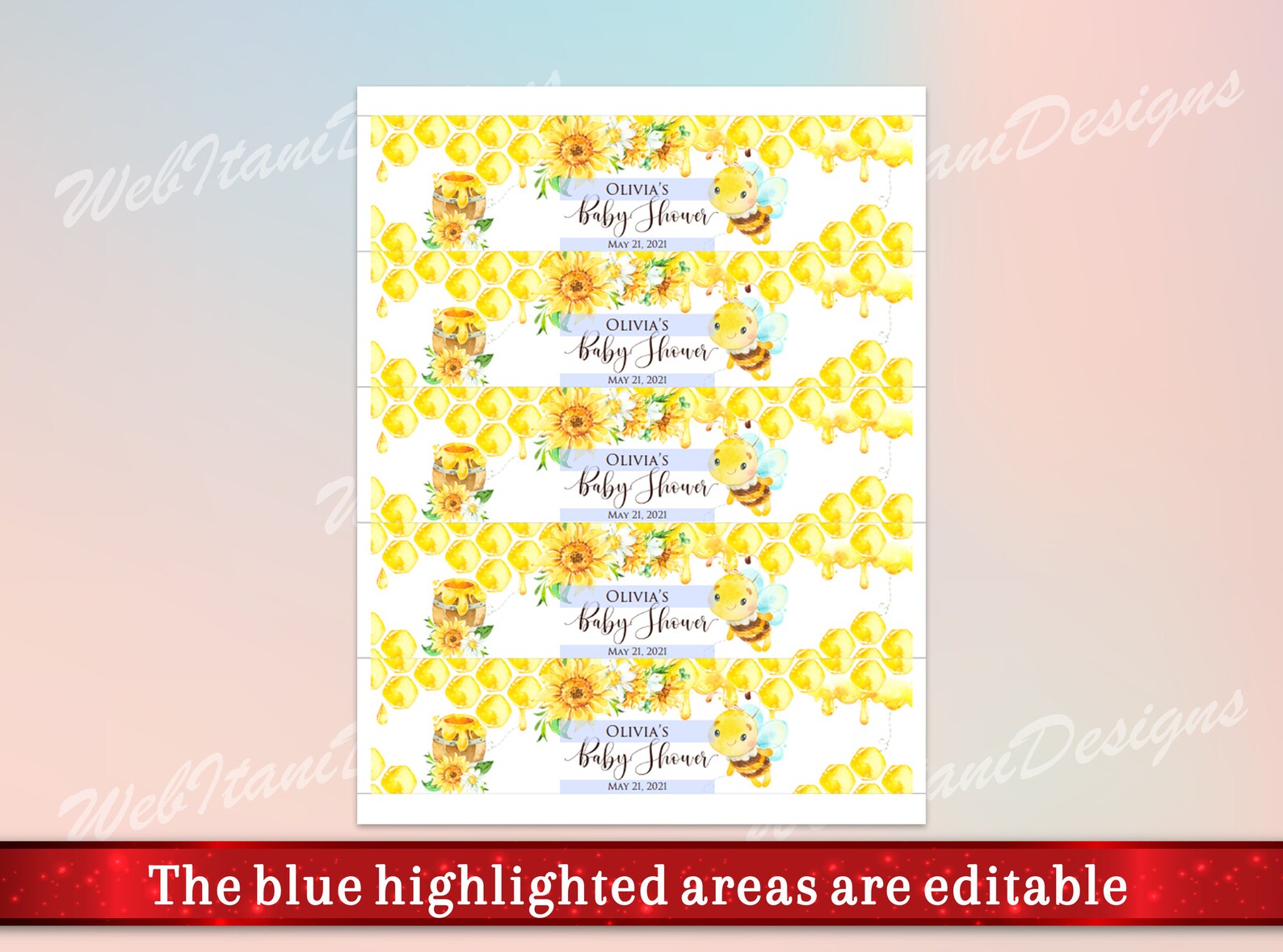Printable Honey Bee Water Bottle Labels for Baby Shower With - Etsy