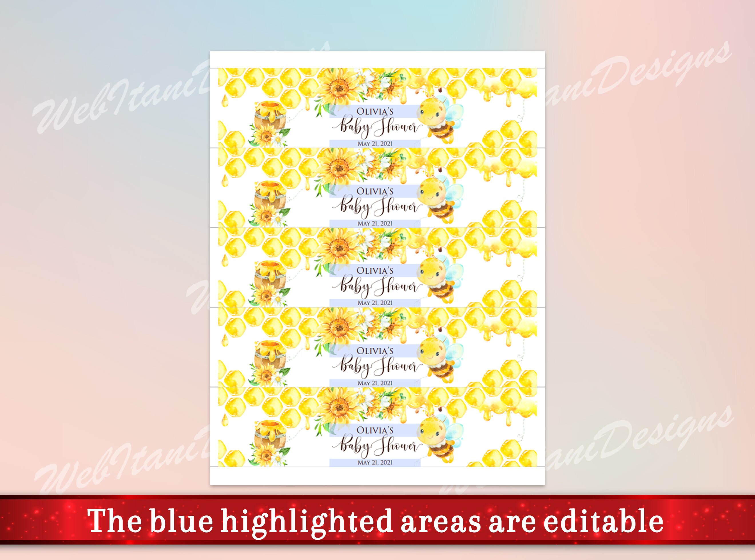 Printable Honey Bee Water Bottle Labels for Baby shower with | Etsy