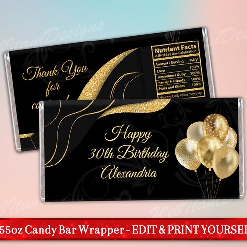 EDITABLE 50th Birthday Chocolate Candy Bar Wrapper - Etsy