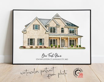 Custom Home Sketch Portrait: Unique House Drawing, Realtor & Real Estate Gift for New Home SH011