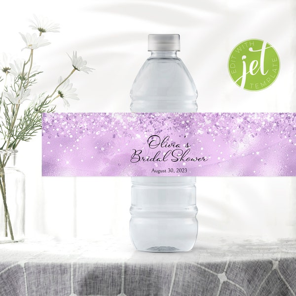 Custom Exquisite Light Purple Glitter Water Bottle Labels, Elegance with Shimmer, Instant Download, DIY Glitter Water Bottle Label PRPL2WI