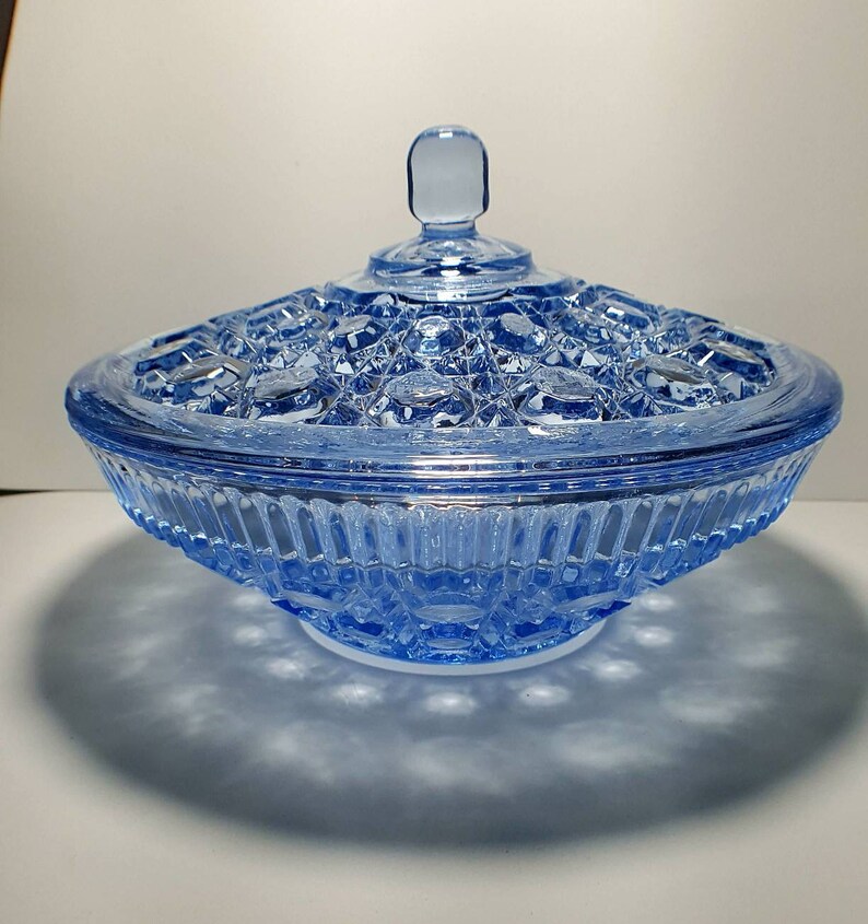 Vintage Blue Glass Candy Dish With Lid Drop See Item Description For Details