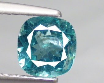 1.63 Ct Topnotch Cushion (7 x 7) Natural Paraiba Neon Green Blue Apatite "Mid Year Mega  Offer" "Watch Video link in Description"#40224