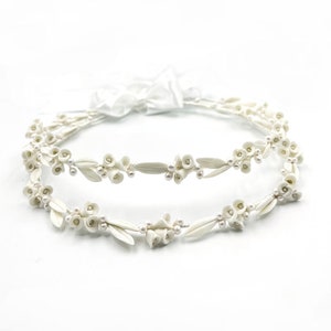 Handmade Porcelain STEFANA with Pearls / Vintage Romantic Bridal Crowns / Greek Orthodox Stephana / Handcrafted Porcelain Flowers Tiaras