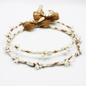 Handmade Burlap Wedding Stefana: Porcelain Flowers, Boho Bridal Crowns