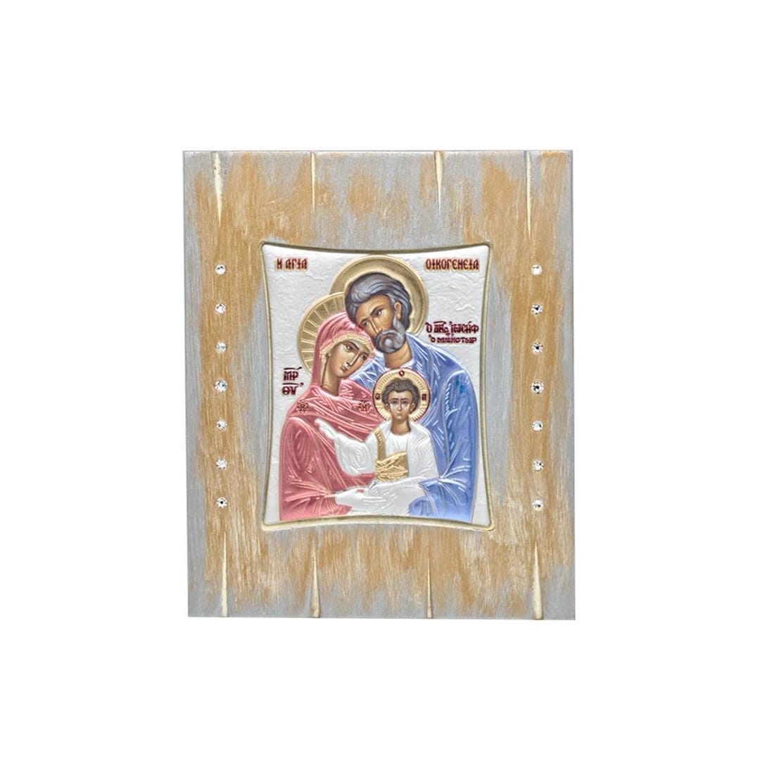 Holy Family Byzantine Icon: Silver Christian Orthodox Art With Wood and ...