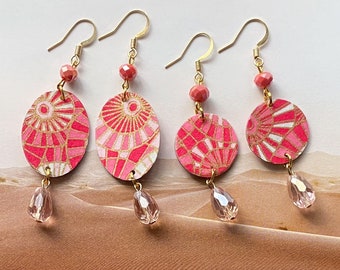 Geometry Handmade origami paper pendant earrings with beads geometric pattern chiyogami collection